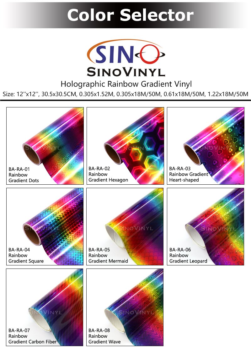 BA-RA Holographic Rainbow Gradient Craft  Permanent Vinyl Sheet
