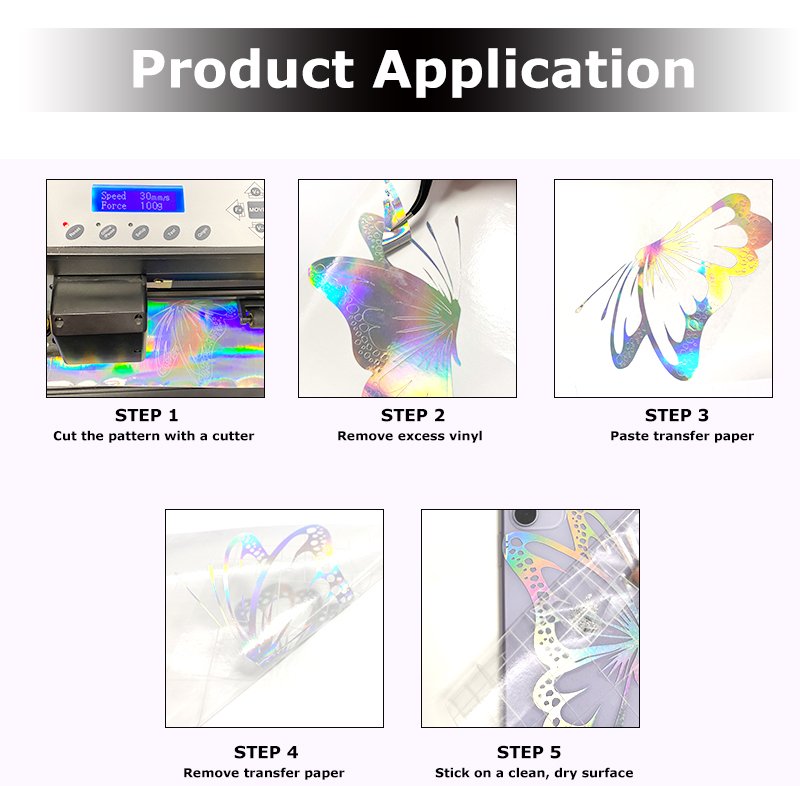 Rollos de vinilo permanente autoadhesivo para corte de adhesivo holográfico arcoíris de muestra gratis