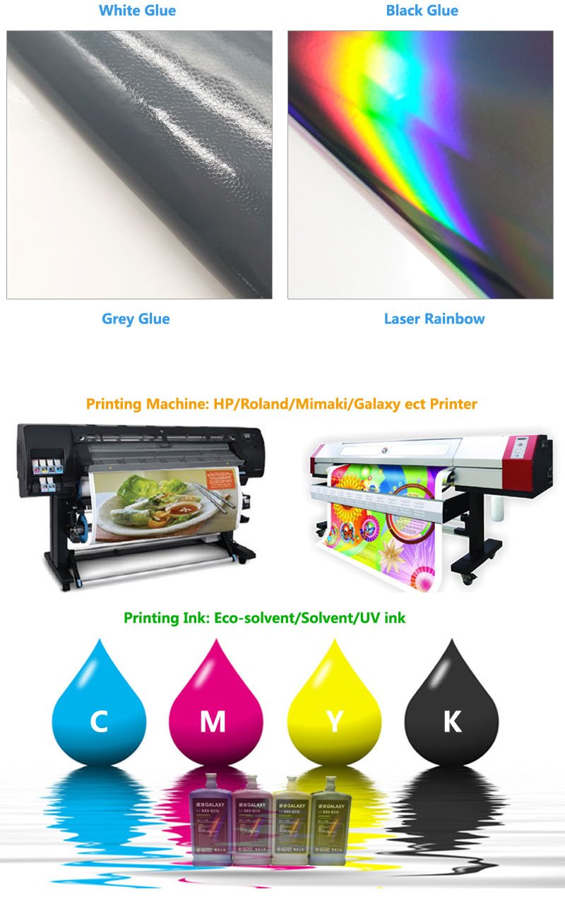 Colle noire imperméable Film d'emballage de voiture rouleau imprimable jet d'encre en vinyle adhésif brillant