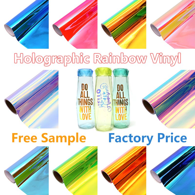 Fabricación de artesanías Vinilo holográfico de arco iris de corte con adhesivo permanente de colores